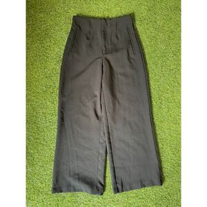 Zara Trouser Pants Womens S Black Pockets Pleated Wide Leg Formal Business